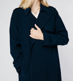 LEEZ Women Triacetate Mid-length Belted Trench Coat Navy
